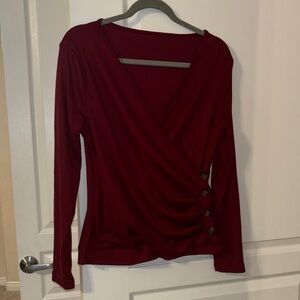 SHEIN Burgundy Buttoned Wrap Blouse